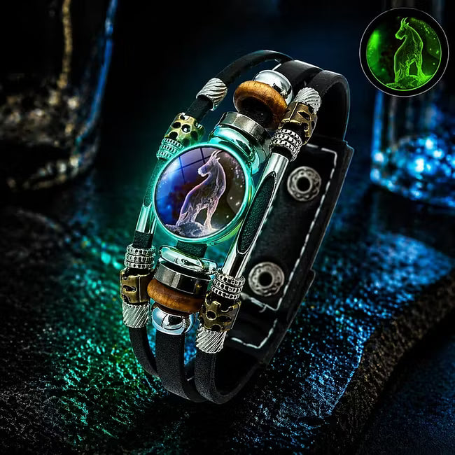 💥Last-Day Sale – 50% Off ☪️Glow-in-the-Dark Leather Zodiac Sign Bracelet For Men and Women (6.9/8.1 inches)♑️