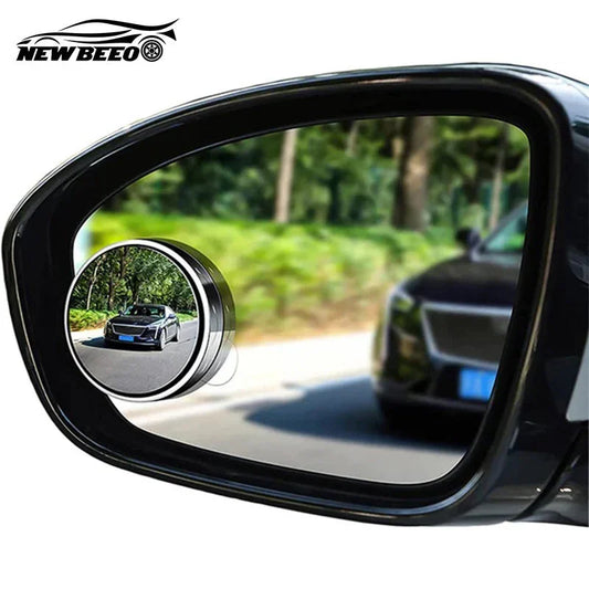 Car side mirror with round blind spot mirror showing approaching vehicle, auto accessory from clarioy
