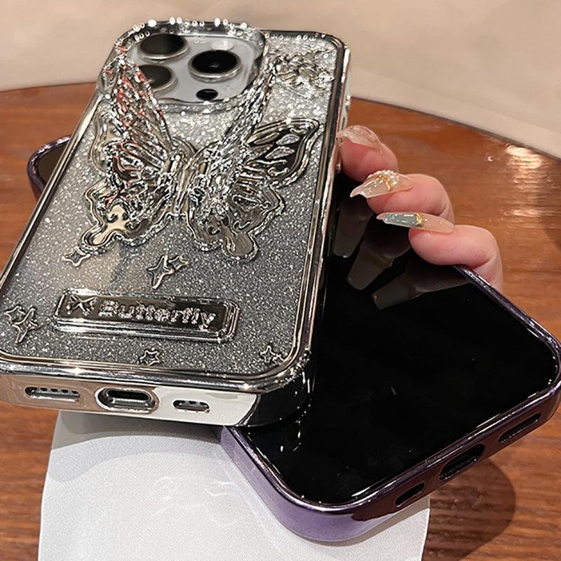 🦋Galvanized Glitter Butterfly iPhone Case Holder - clarioy