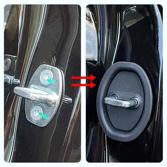 Car door latch before and after installing a black protective cover, auto accessories from clarioy