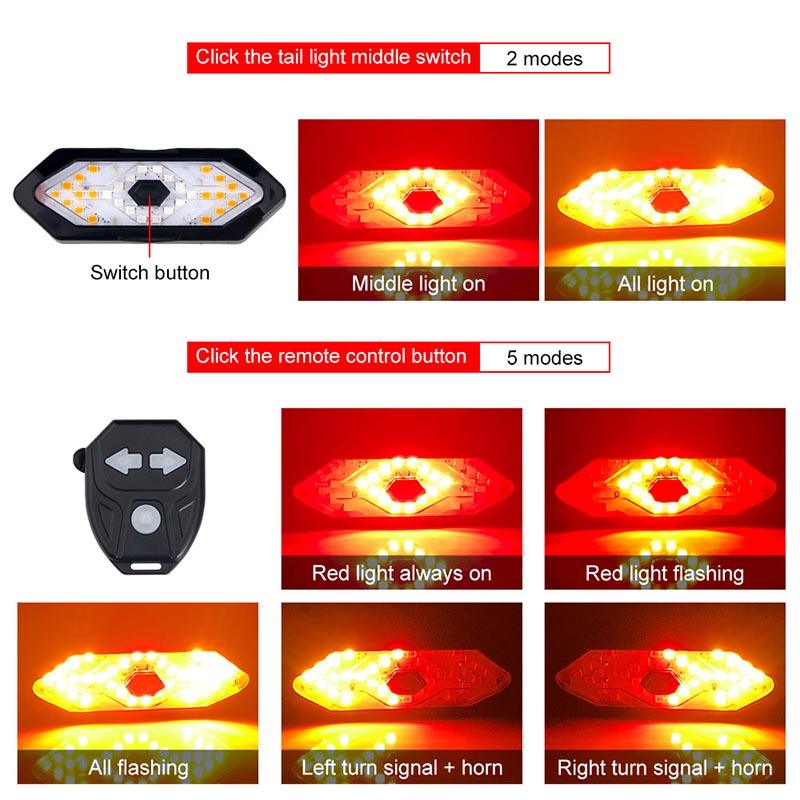 Waterproof Night Riding LED Mountain Bike Remote Control Steering Tail Light - clarioy