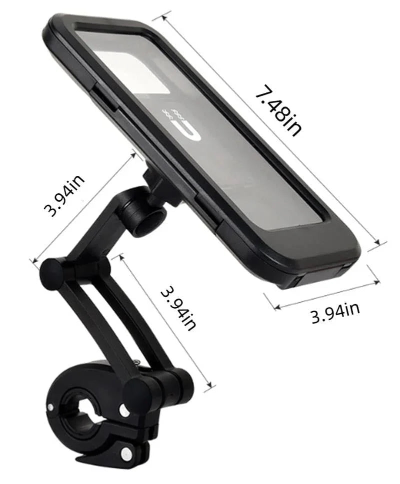 Black adjustable bike phone mount holder with measurements, clarioy premium auto tool