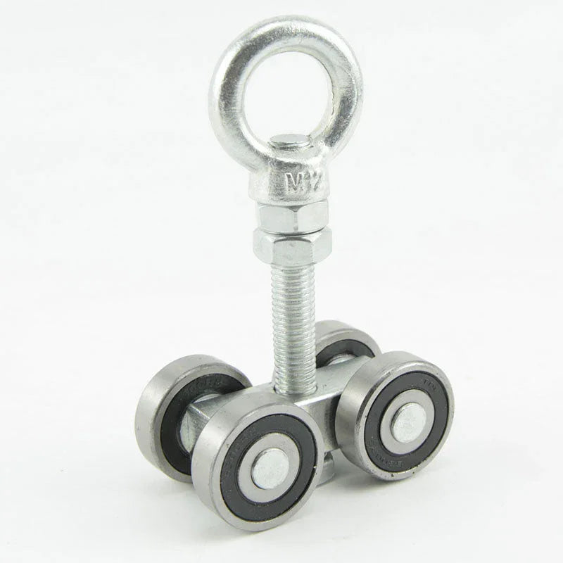 Heavy-duty metal sliding door roller with four wheels and eye bolt, clarioy auto tool