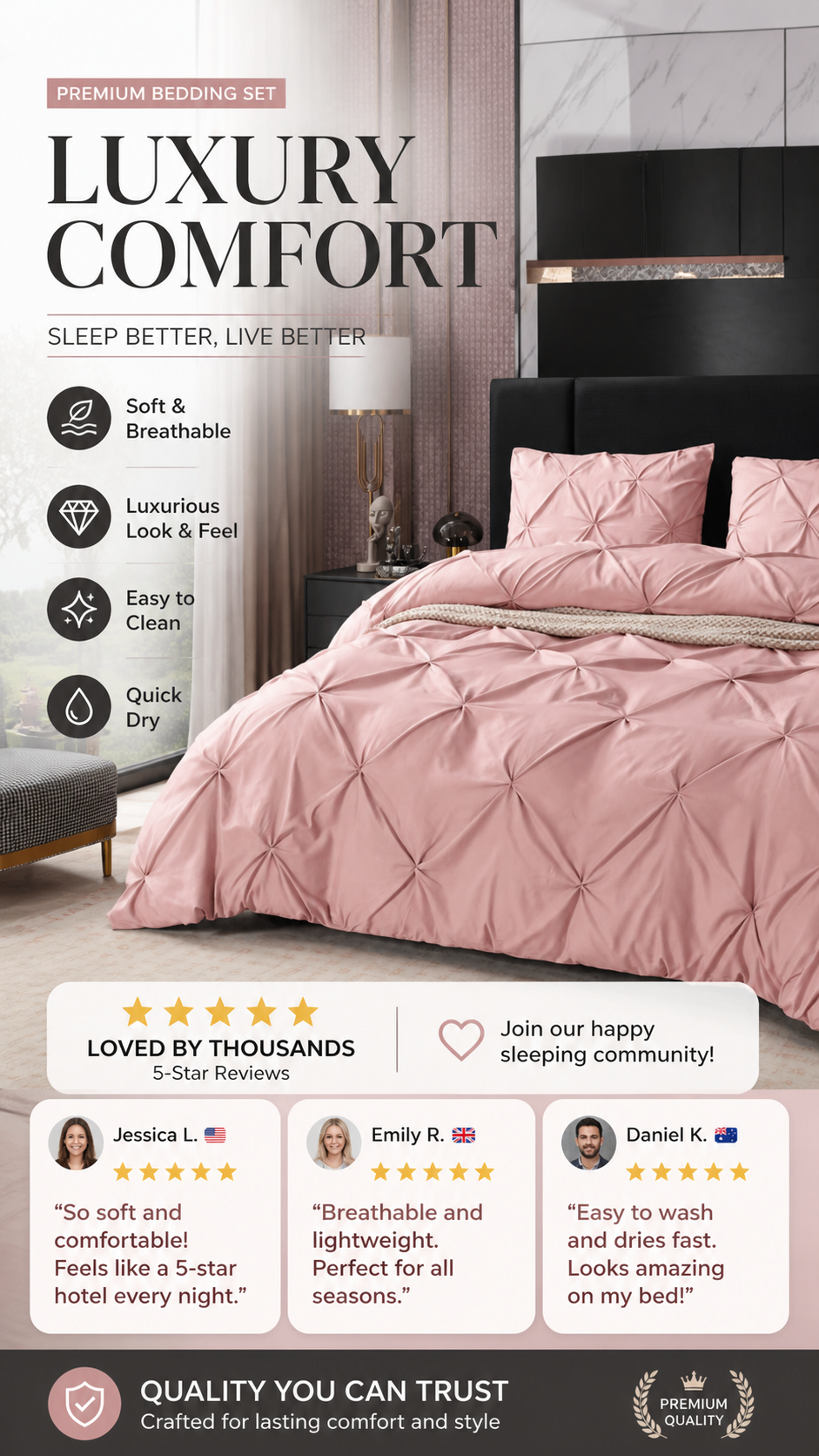 💗Last day of sale – 50% off⚡Bedsure Soft Pintuck Duvet Set