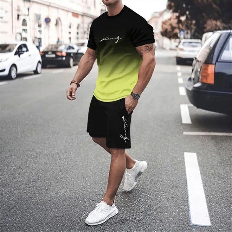 💥 50% OFF FLASH SALE! Men‘s Gradient 2-Piece Set – T-Shirt & Shorts, Breathable & Relaxed Fit 🌈💨 【Limited Time】