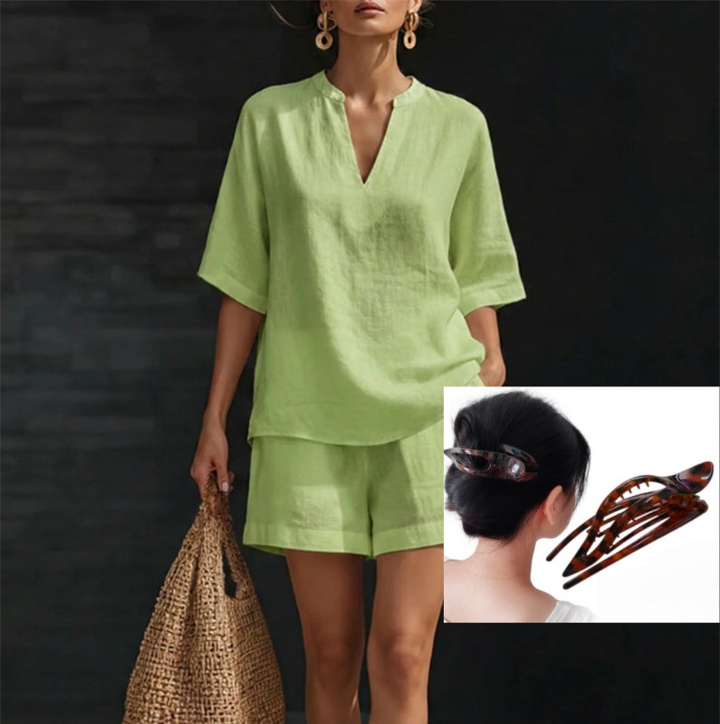 Women's Casual V-Neck Two-Piece Short Set