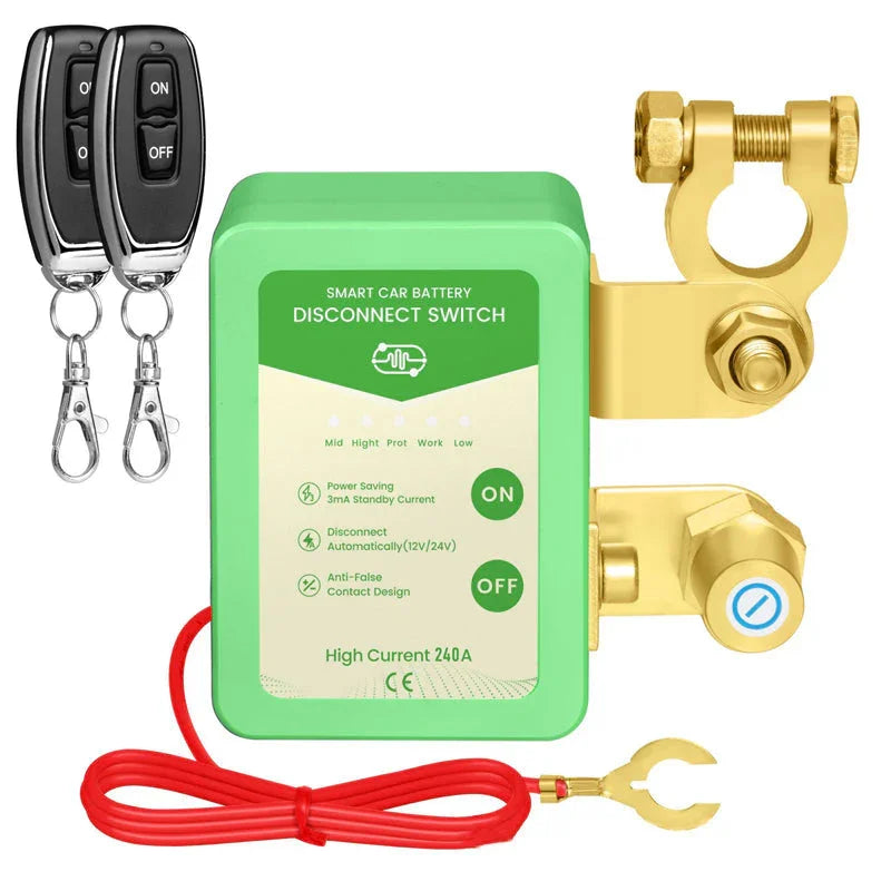 Smart car battery disconnect switch with remote controls and red cable, auto tool from clarioy