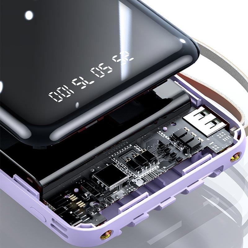 🚀Mirror design, fashionable and cool🔋New 20000 mAh large capacity power bank with built-in cable - clarioy