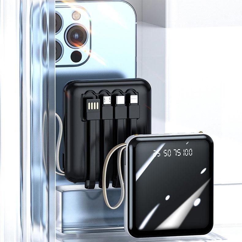 🚀Mirror design, fashionable and cool🔋New 20000 mAh large capacity power bank with built-in cable - clarioy