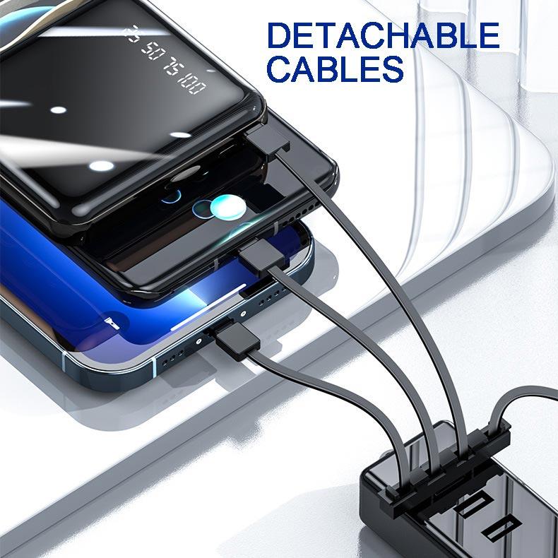 🚀Mirror design, fashionable and cool🔋New 20000 mAh large capacity power bank with built-in cable - clarioy