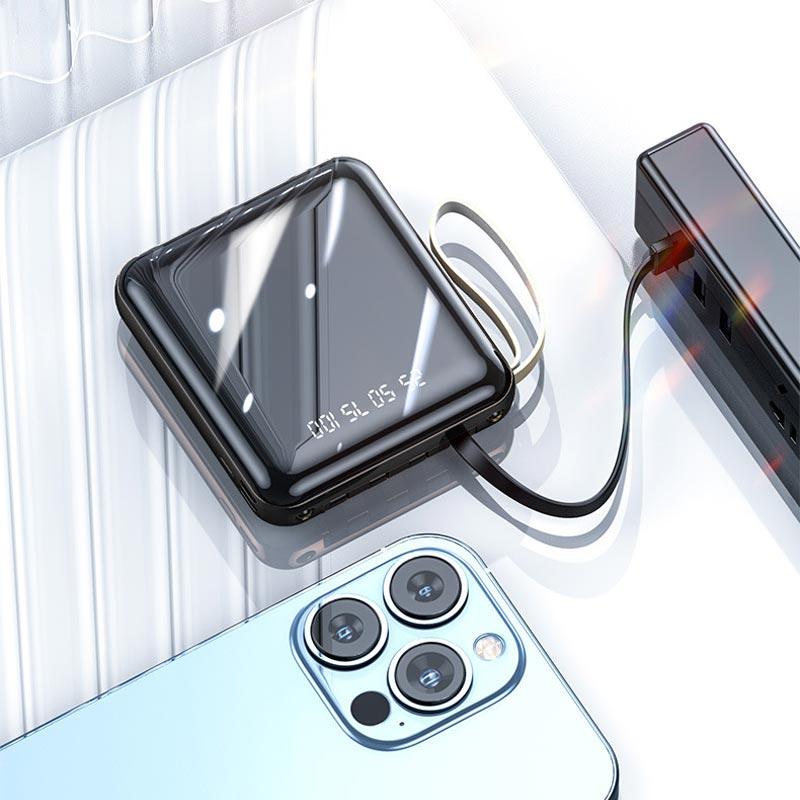 🚀Mirror design, fashionable and cool🔋New 20000 mAh large capacity power bank with built-in cable - clarioy