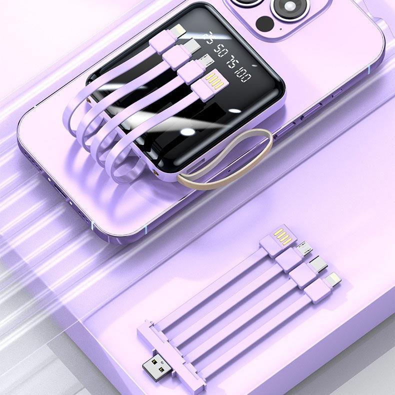 🚀Mirror design, fashionable and cool🔋New 20000 mAh large capacity power bank with built-in cable - clarioy