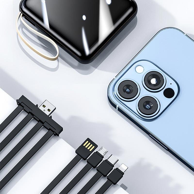 🚀Mirror design, fashionable and cool🔋New 20000 mAh large capacity power bank with built-in cable - clarioy