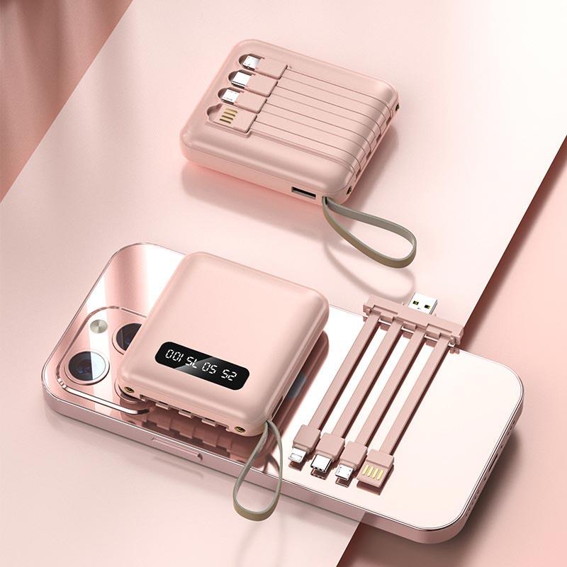 🚀Mirror design, fashionable and cool🔋New 20000 mAh large capacity power bank with built-in cable - clarioy
