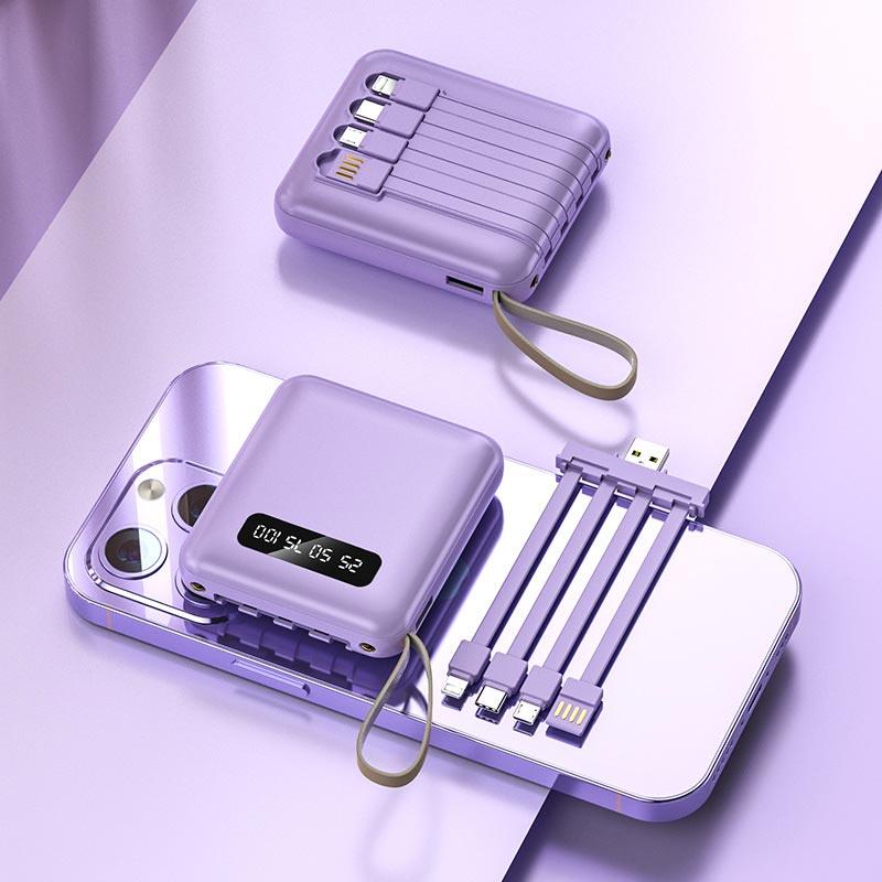 🚀Mirror design, fashionable and cool🔋New 20000 mAh large capacity power bank with built-in cable - clarioy