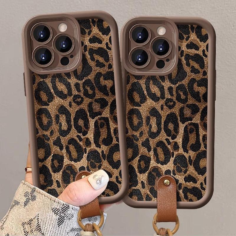 Leopard Print Case for iPhone with Lanyard - clarioy