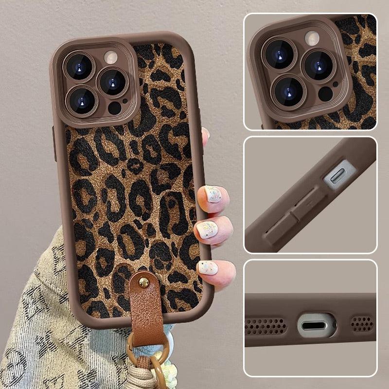Leopard Print Case for iPhone with Lanyard - clarioy