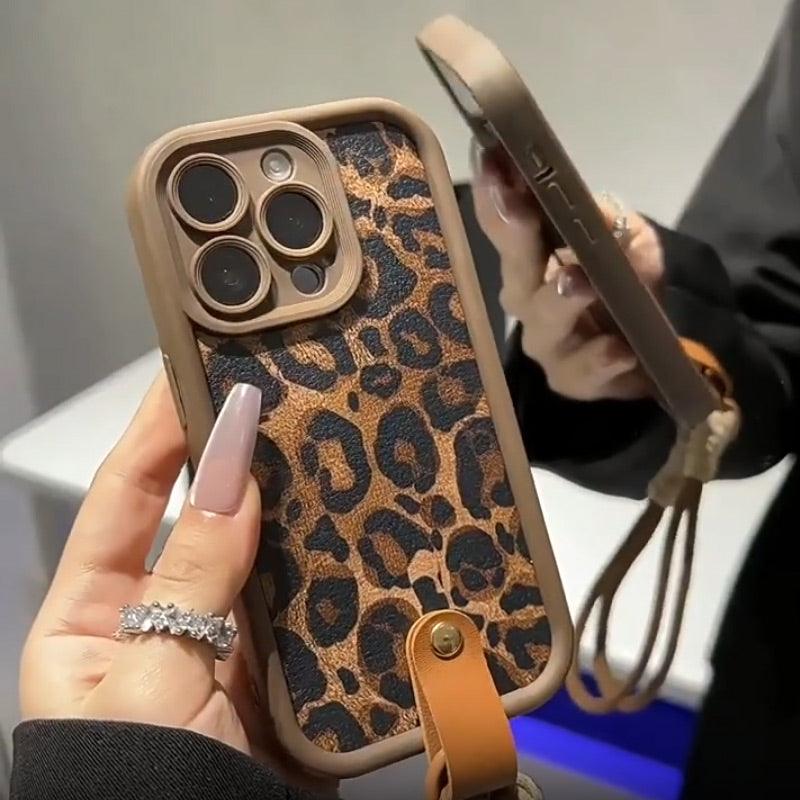 Leopard Print Case for iPhone with Lanyard - clarioy