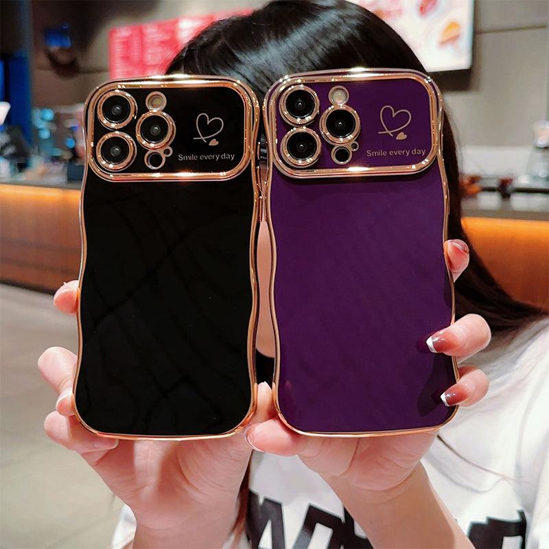 Cute Wave Shape with Love Heart Raised Camera Protection Phone Case - clarioy