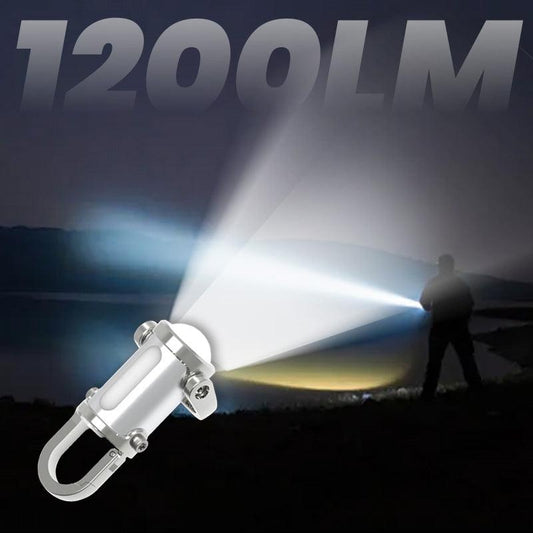 1200 lumen LED flashlight illuminating night landscape, portable durable design from clarioy