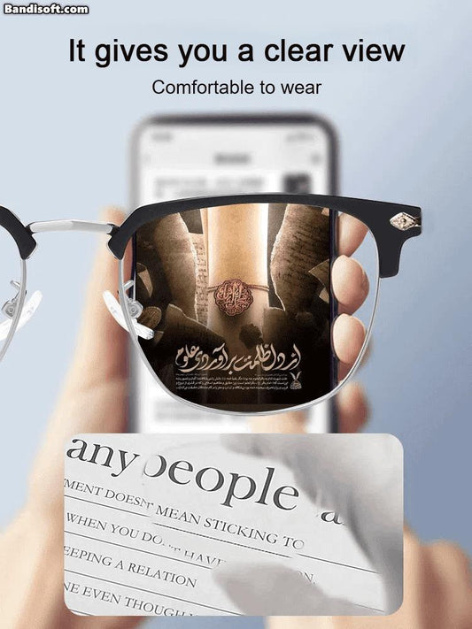 Magnifying eyeglasses showing clear, sharp text and image clarity, comfortable to wear, clarioy premium eyewear for reading and detail viewing.