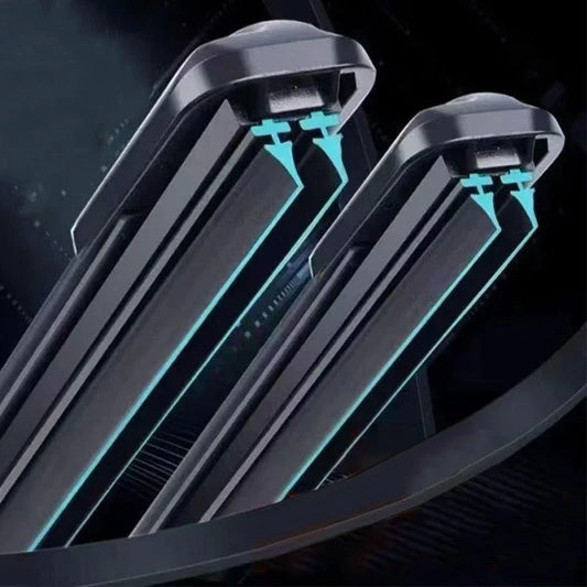 Pair of premium black windshield wipers with neon blue edges, auto accessories by clarioy