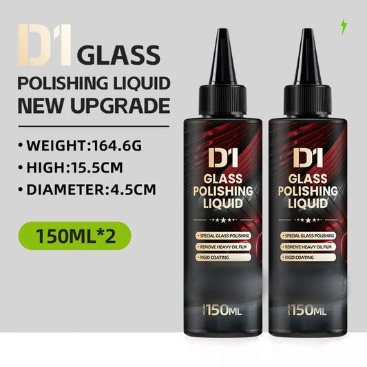 D1 glass polishing liquid 2-pack, 150ml each, premium auto tool from clarioy, black bottles with specs