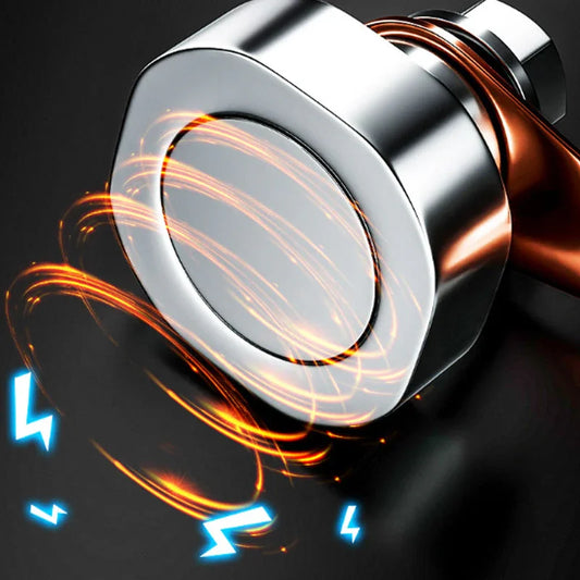 Closeup of premium clarioy auto tool, metallic socket head with energy effect, black background