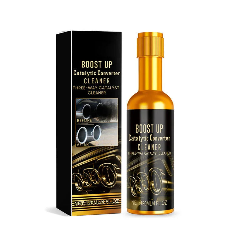 Boost Up catalytic converter cleaner bottle and packaging for car exhaust cleaning