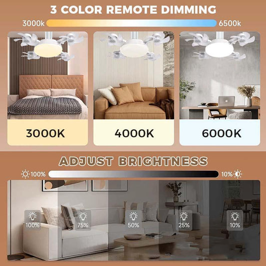 Ceiling fan LED light for home, showing 3 color modes—3000K, 4000K, 6000K—and brightness adjustment.