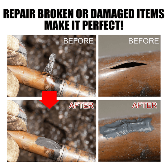 Copper pipe repair before and after using Clarioy homeware auto tool adhesive