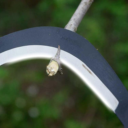 Close-up of a sharp hand saw blade cutting a tree branch, premium auto tool from clarioy