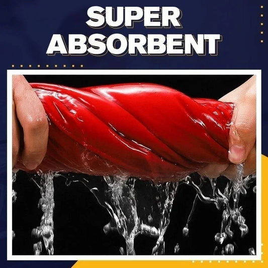 Hands wringing out a super absorbent red cleaning cloth with water, homeware tool from clarioy
