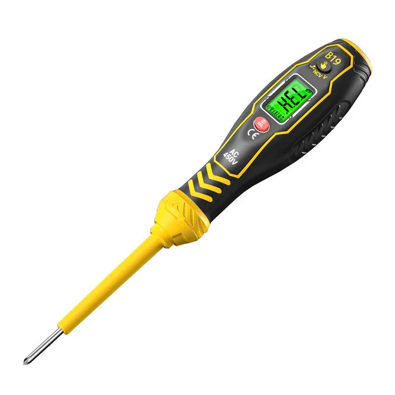 Digital voltage tester screwdriver with LCD display, yellow and black handle, AC 450V, clarioy auto tool