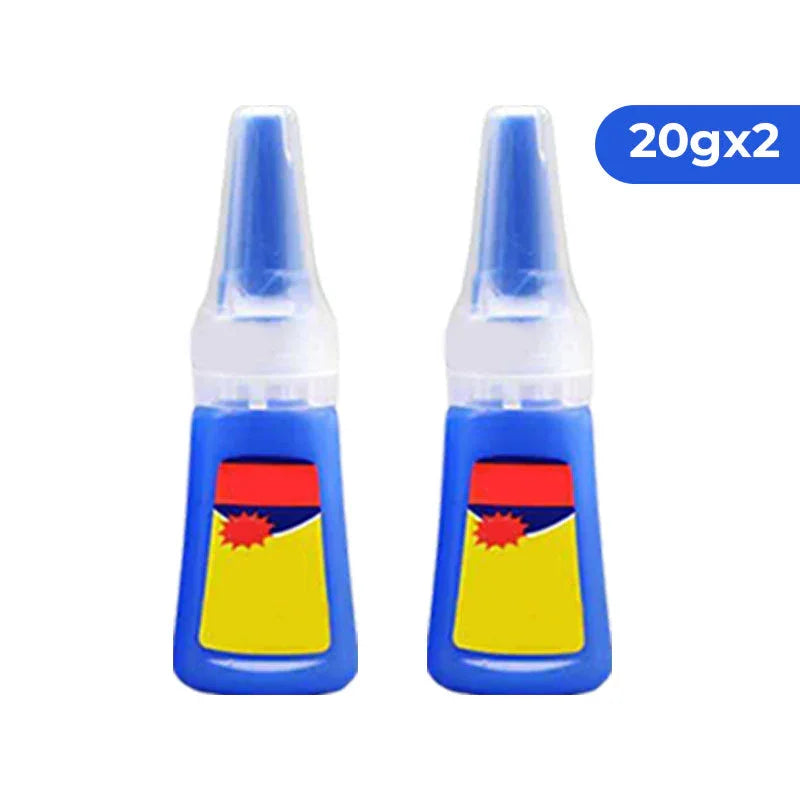Pair of 20g blue adhesive bottles with yellow labels, premium auto tool accessory from clarioy