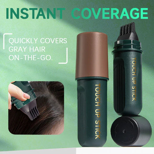 Clarioy touch up stick for instant gray hair coverage, portable hair color tool on green background