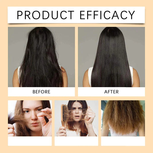 Before and after hair treatment results showing improved smooth, shiny hair, hair care efficacy.