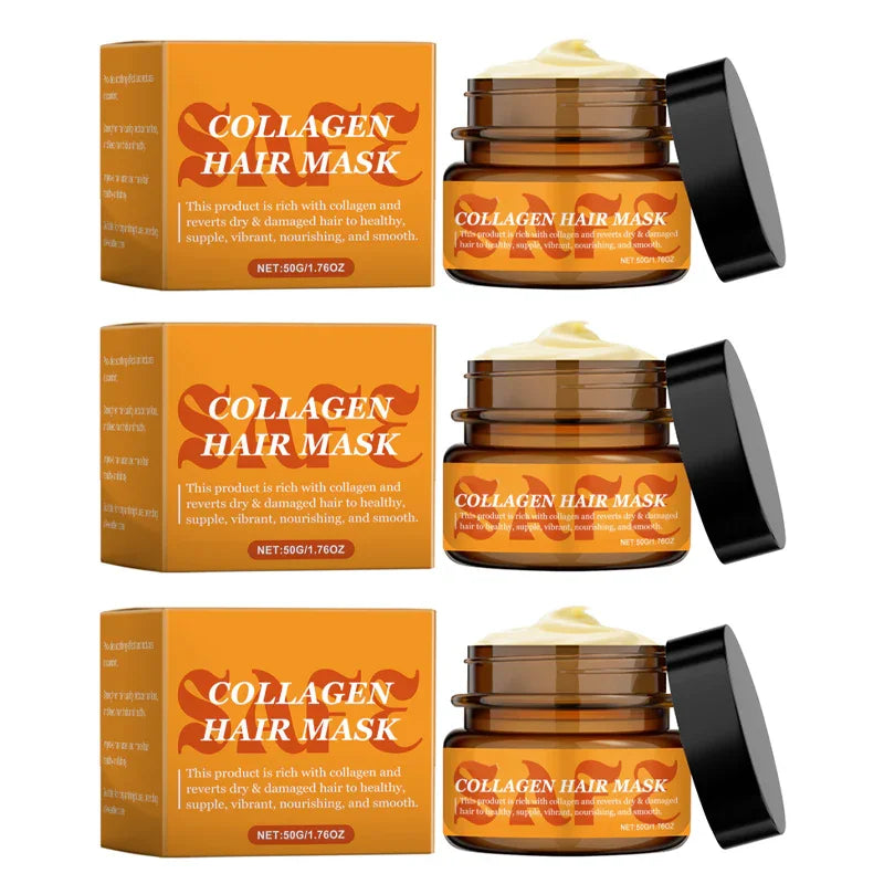 Collagen hair mask jars and boxes, premium hair care product by clarioy, 50g size