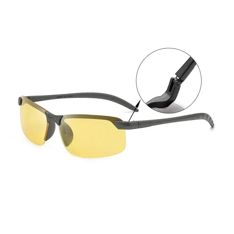 Yellow lens night driving glasses with black frame and hinge detail, clarioy auto accessory
