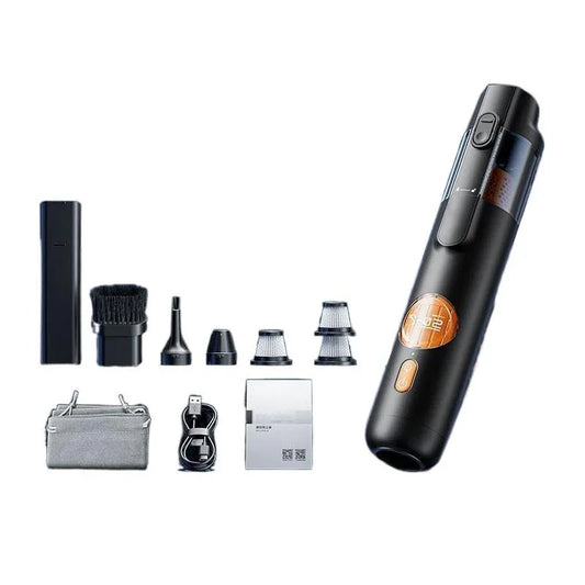 Clarioy premium handheld cordless vacuum cleaner with attachments, filters, USB cable, and carrying bag.