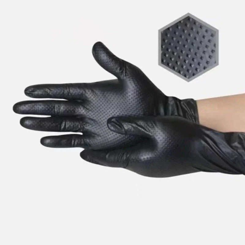 Black textured nitrile gloves for auto tools, homeware and electronics from clarioy