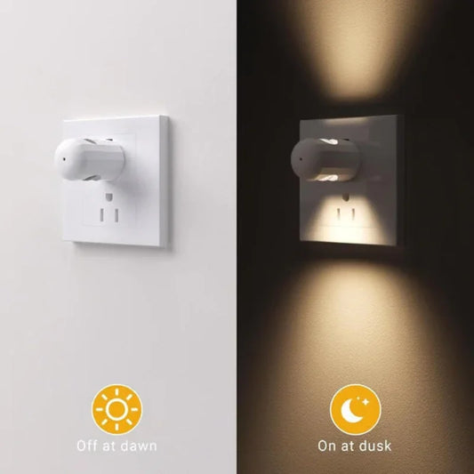 Smart night light for outlet shows off at dawn and on at dusk, modern homeware at clarioy.