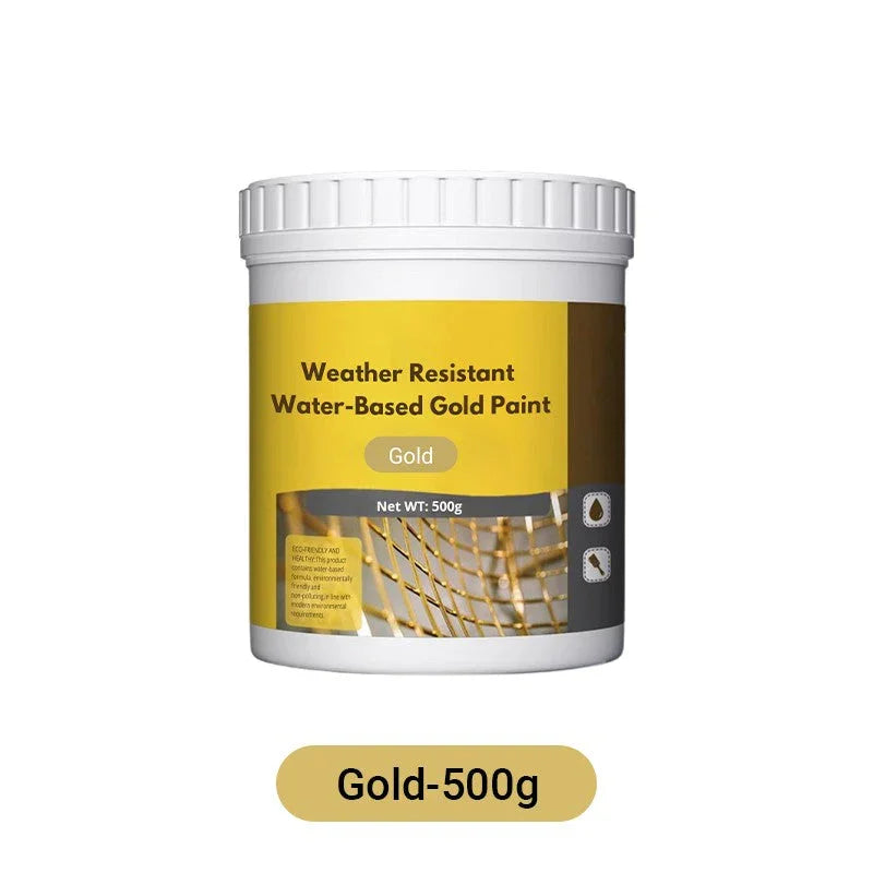 clarioy 500g weather resistant water-based gold paint in white container, home improvement supply