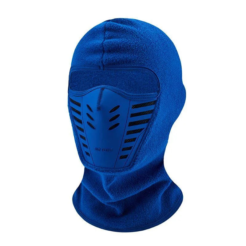 Blue fleece face mask balaclava with ventilated mouth cover, clarioy winter gear