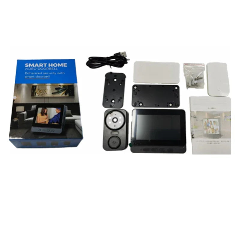 Clarioy smart home video doorbell kit with camera, monitor, cables, and mounting accessories