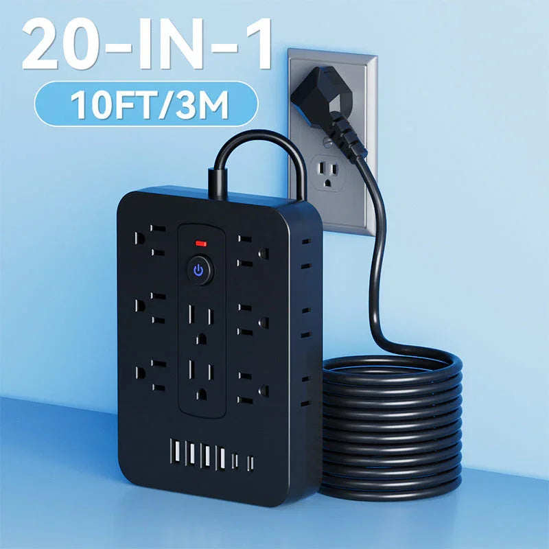 ๐ 50% OFF! ๐ 20-in-1 Power Strip with Overload Protection โ 14 AC + 4 USB + 2 Type-C, Wall-Mountable & Space-Saving ๐โก