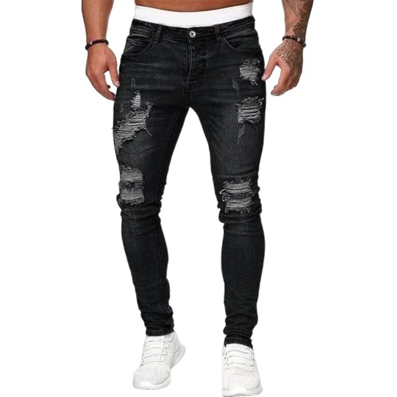 ๐60% OFF! ๐ฅ Stylish Distressed Skinny Jeans for Men โ Slim Tapered Fit, Breathable Cotton & Edgy Ripped Details