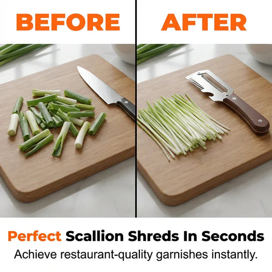 ⏰🔥LIMITED TIME 50% OFF!🔥50K+ SOLD!3-in-1 Scallion Shredder & Peeler – Stainless Steel, Multi-Tool, Wood Handle ✨