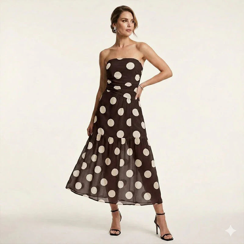 ⏰🔥LIMITED TIME 50% OFF! 👗 Polka Dot Strapless Dress – Flowy, Lightweight & Perfect for Beach Vacations 🏖️🌸✨