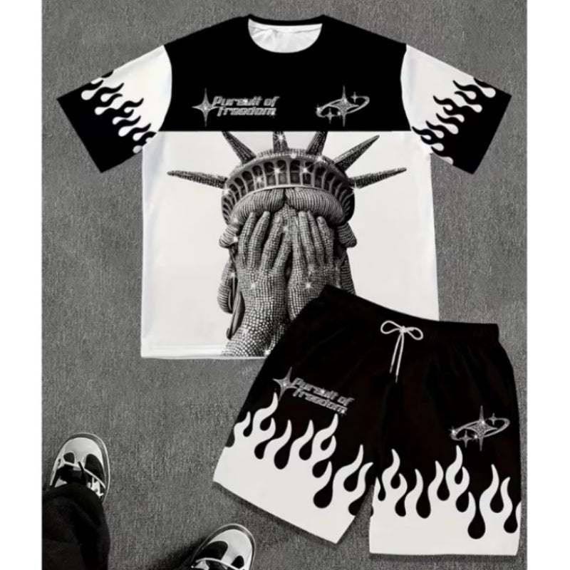 ๐ LIMITED-TIME 50% OFF! ๐จ Men's Graphic Print 2-Piece Set โ T-Shirt & Shorts, Breathable Polyester, Vibrant Print ๐โโ๏ธ